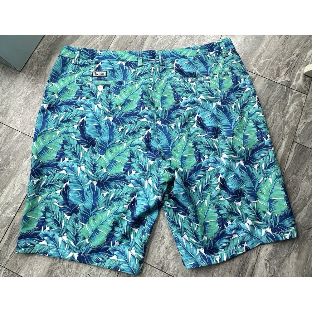 Hreski Men's Golf Shorts Size 42 Blue Green Monstera Palm Leaf Stretch Dry Fit - Picture 7 of 7